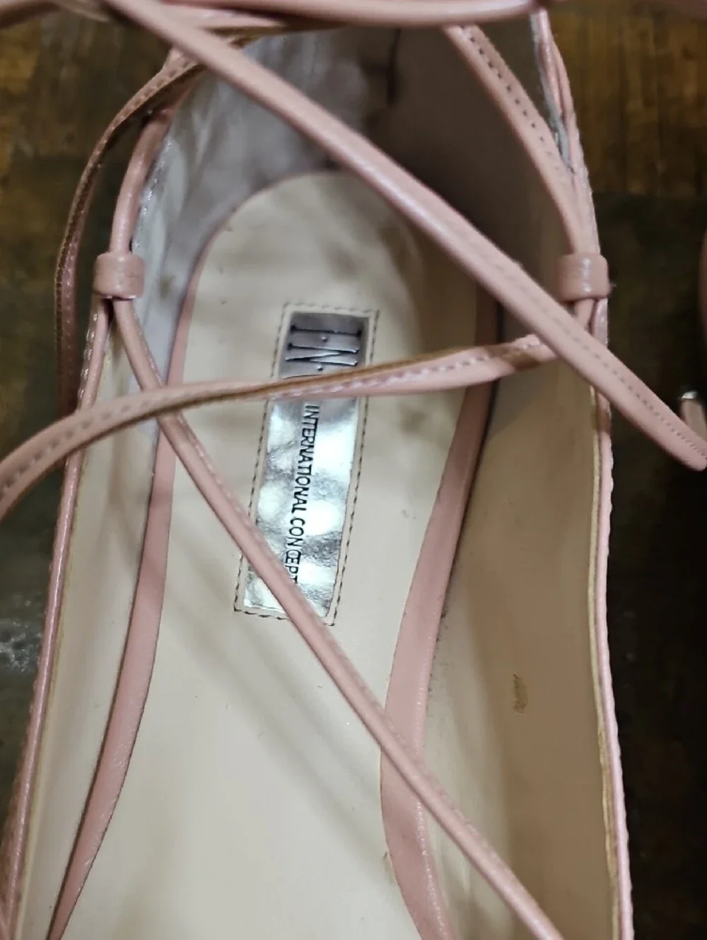 INC International Concepts Blush Pink Pointed Lace-Up Flats